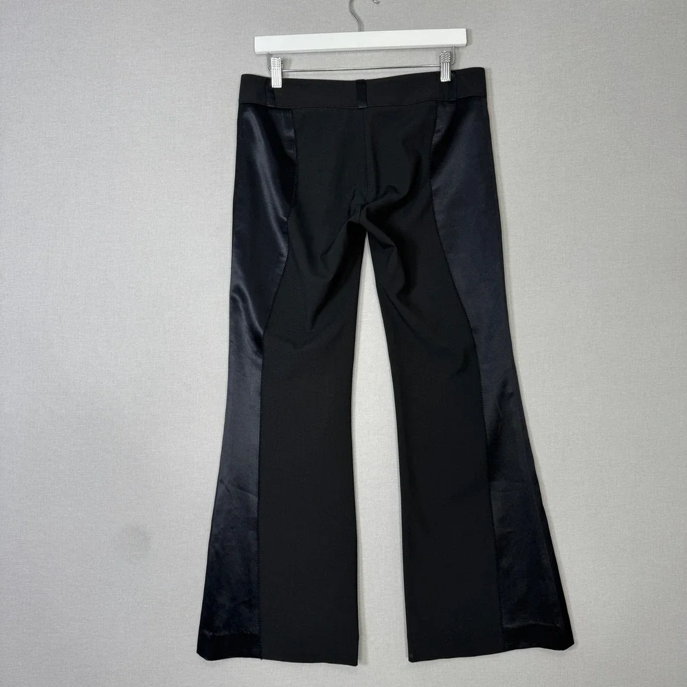 YA-YA Satin Tuxedo Trousers Womens 6 Black Low Rise Flare Dress Pants Y2K Luxury